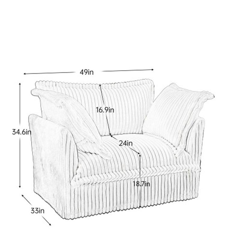 Set of 2 Corduroy Slipcovered Deep Seat Armchairs with Large Soft Pillows