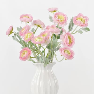 Silk Decorative Artificial Ranunculus Flower(Pack of 1 Branch)
