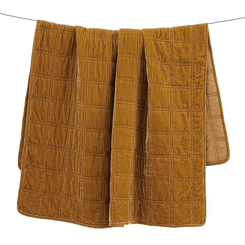 HiEnd Accents Stella Faux Silk Velvet Romantic Western Double Box Stitch Throw Blanket, 50"x60" - Saffron