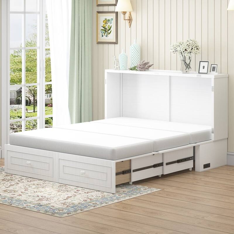 Mixoy Multifunctional Murphy Bed,Cube Chest Bed with Mattress