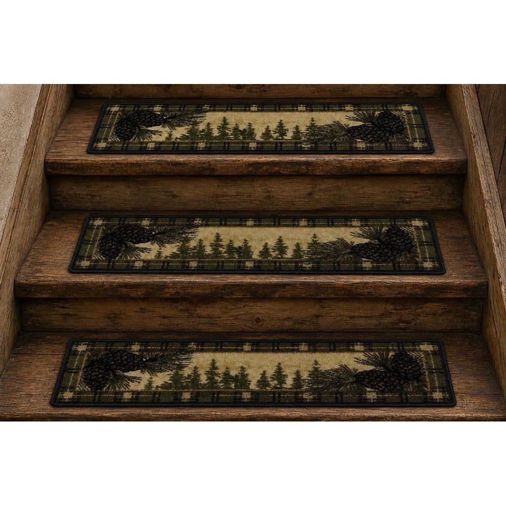 Cozy Cabin Whispering Pines Non Skid Pine Cone Stair Treads 9"x30"