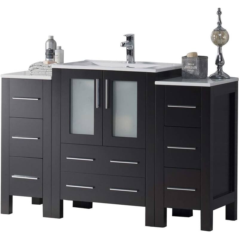 Blossom 48" Solid Wood Bathroom Vanity w/ Ceramic Sink & Side Cabinet - Espresso