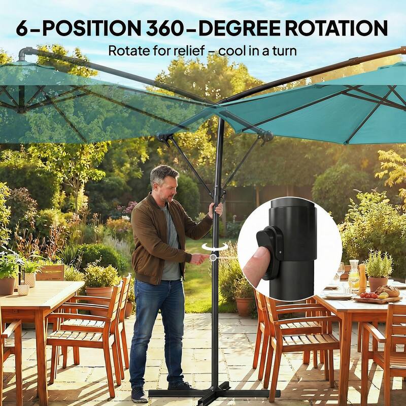 Outsunny 10 ft Offset Patio Umbrella with Cover, Round Hanging Cantilever Umbrella with 6-Position 360° Rotation, Sky Blue
