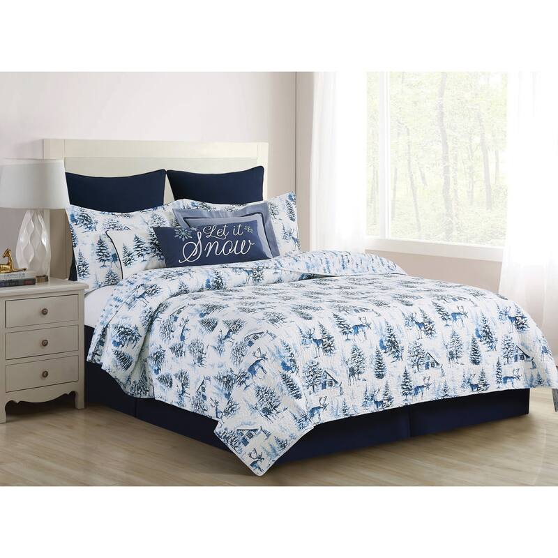 Frasier Cotton Reversible Lodge Trees Quilt Set