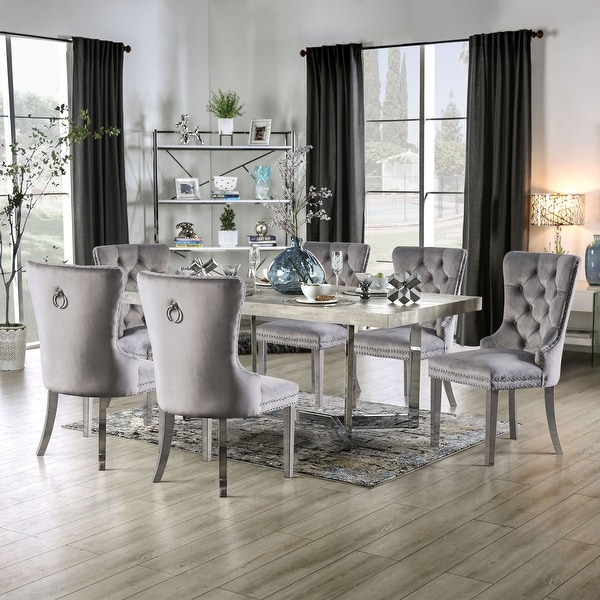 Lemm Contemporary Chrome Metal 7 Piece Dining Table Set by