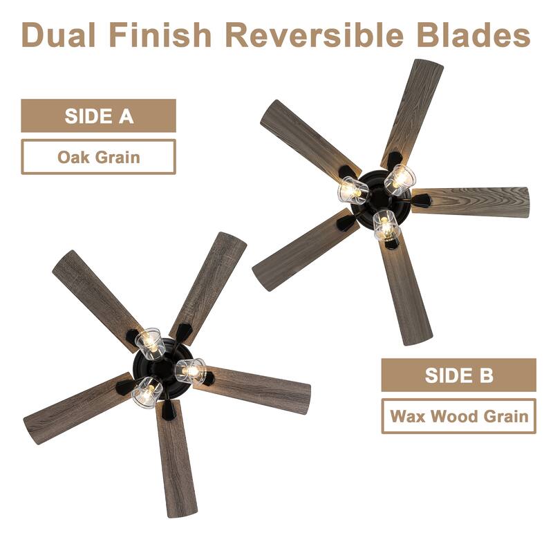 Bella Depot 52" 3-Light Brown Flush Mount Ceiling Fan with Light and Remote Control 6-speed Reversible Timer DC Motor