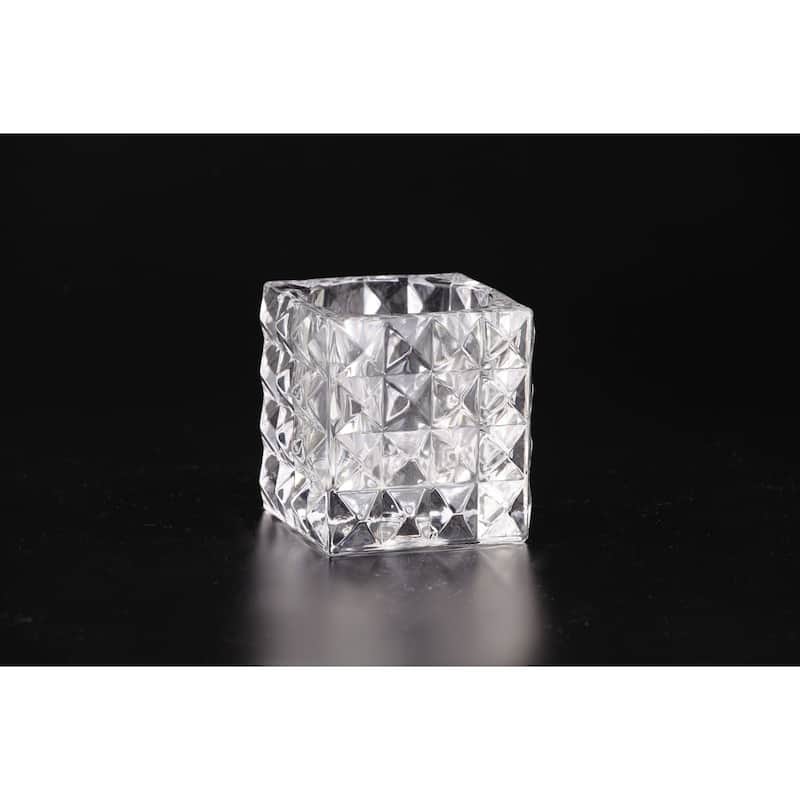 4" Crystal Clear Square Glass Candle Holder Tabletop