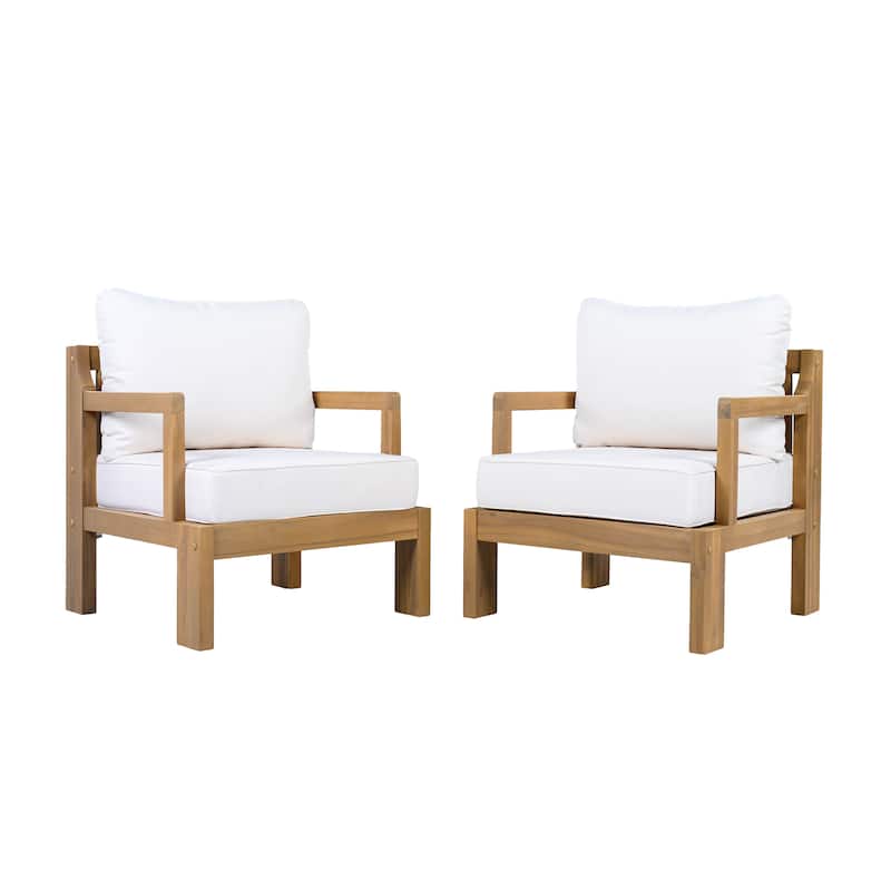 Christopher Knight Home - Modern Outdoor Acacia Wood Patio Club Chair Set with Removable Water-Resistant Cushions, Set of 2