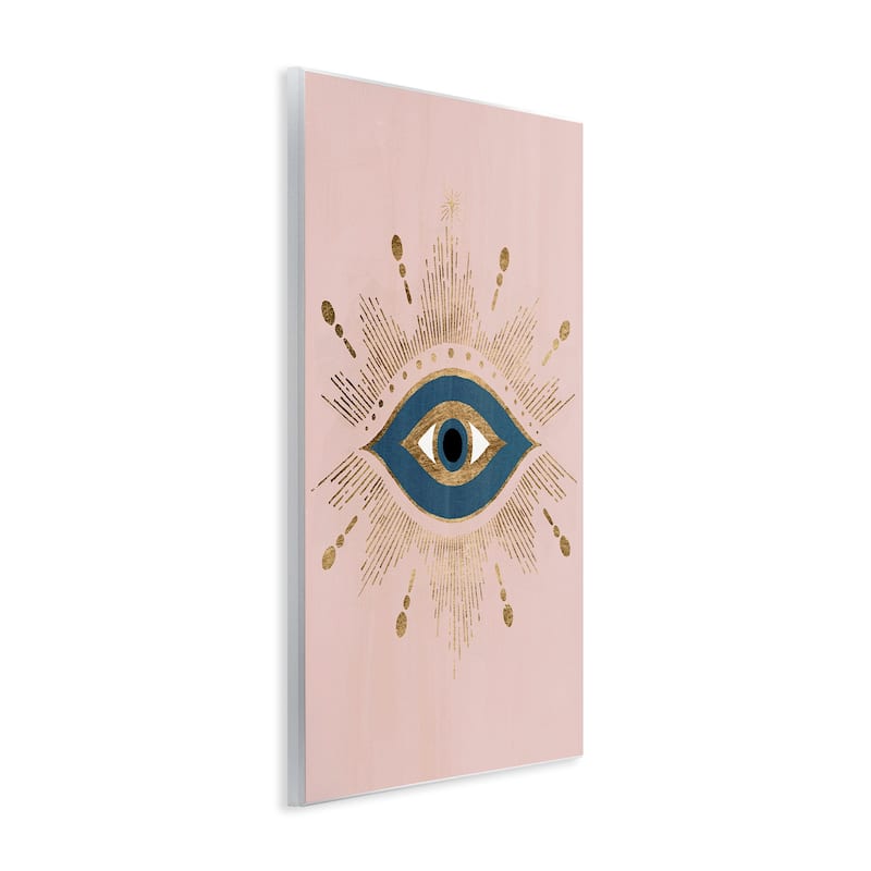 Stupell Evil Eye Glam Boho Pattern Bold Blue Pink Wood Wall Art