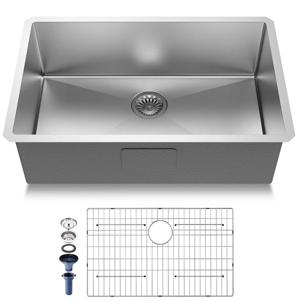 Mega Casa 30'' Undermount Single Bowl Handmade Sink, Stainless Steel Kitchen Sink, Sliver