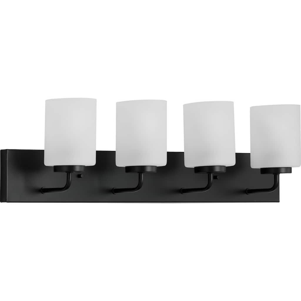 Merry Collection 4-Light Etched Glass Matte Black Bath Vanity Light