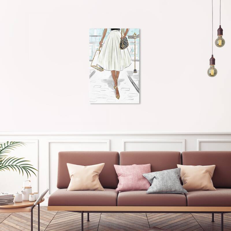 Wynwood Studio Canvas Fashion and Glam Crosswalk of Fashion White and Metallic Gold Glam Wall Art Canvas Print - 30 x 20