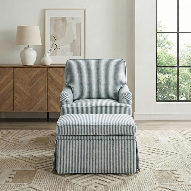 Chenille Swivel Accent Chair Storage Ottoman Set with Nailhead Trim Skirt