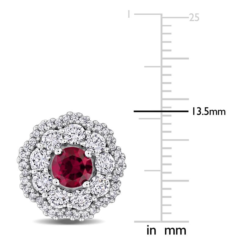Miadora 1 1/3ct TGW Created Ruby 1 3/5ct TW Lab-Grown Diamond Stud Earrings 14k White Gold