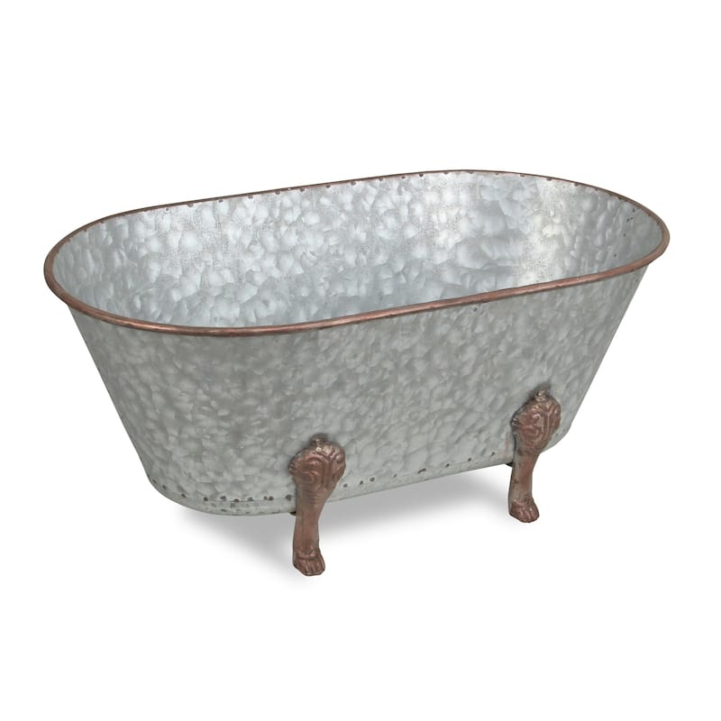 7" Gray and Gold Galvanized Metal Hand Painted Bathtub Sculpture - 20 x 11 x 7