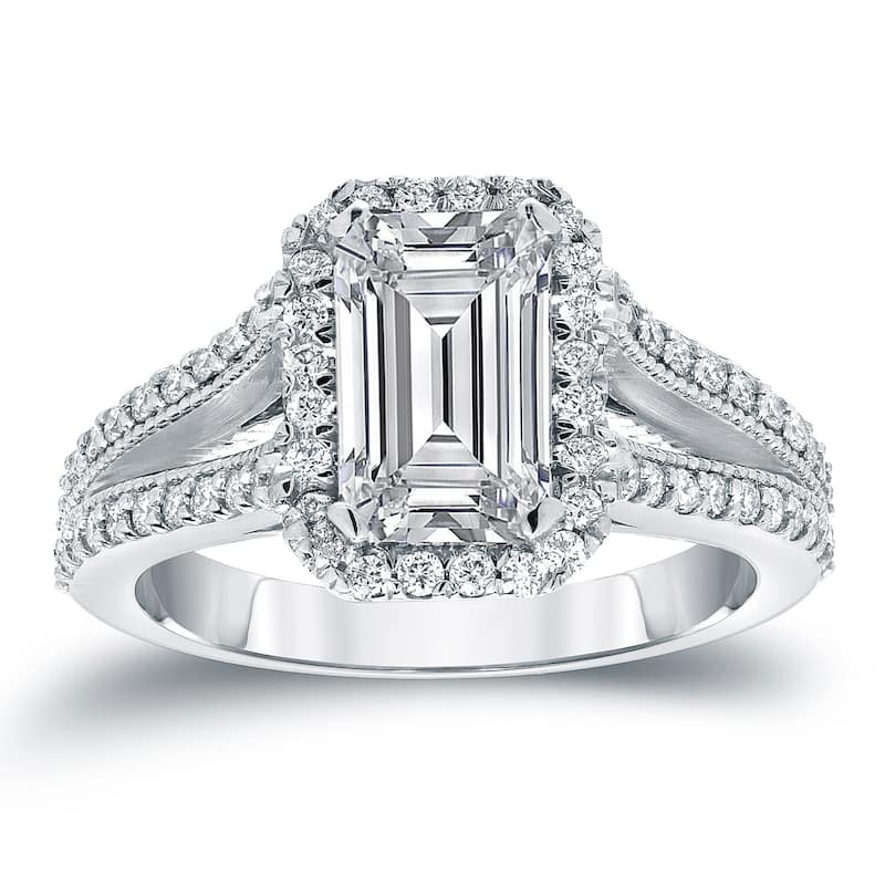 Auriya 18k Gold 2 1/2ctw Vintage Emerald-cut Halo Diamond Engagement Ring (H-I, SI1-SI2)