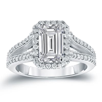 Auriya 18k Gold 2 1/2ctw Vintage Emerald-cut Halo Diamond Engagement Ring (H-I, SI1-SI2)
