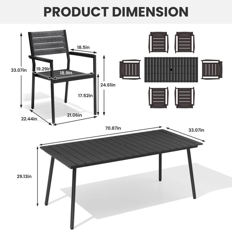 7/9/11-Piece Outdoor Dining Set Aluminum Dining Table with Umbrella Hole and Stackable Chairs