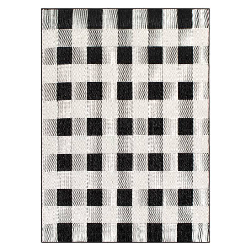 Plaid Checkered Indoor/Outdoor Flatweave Waterproof Backyard Patio Area Rug