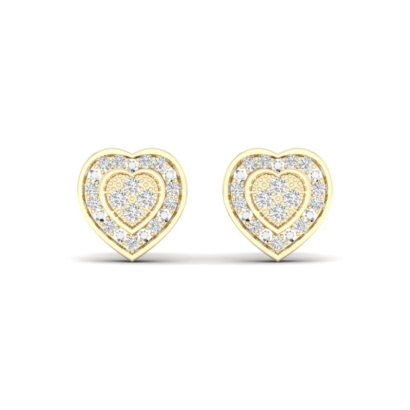 1/20 ct TDW Diamond Cluster Halo Heart Stud Earrings in 10k Gold for Women - Yellow
