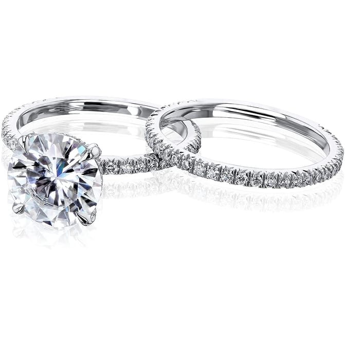 Kobelli 3.25 Carats Moissanite & Lab Grown Diamond 14k Solid Gold Wrap Basket Near Eternity French Pavé Lumière 2pc Bridal Set
