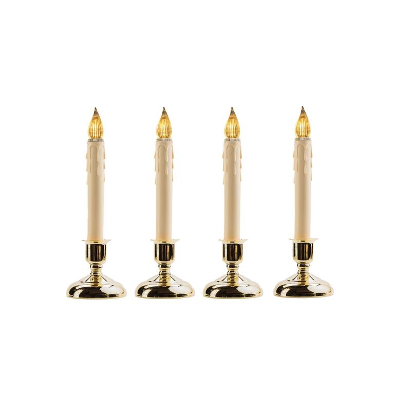 LED Window Candles with Timer - 9" - Beige and Brass Finish - Set of 4 -