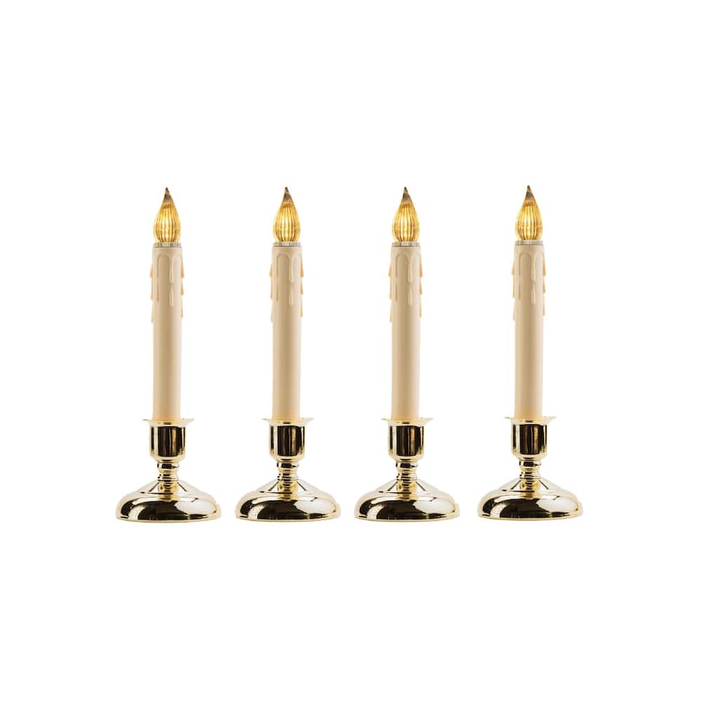 LED Window Candles with Timer - 9" - Beige and Brass Finish - Set of 4 -