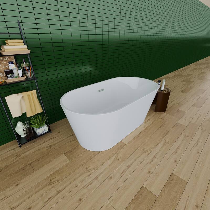 Acrylic Slipper Freestanding Flatbottom Soaking Bathtub in White