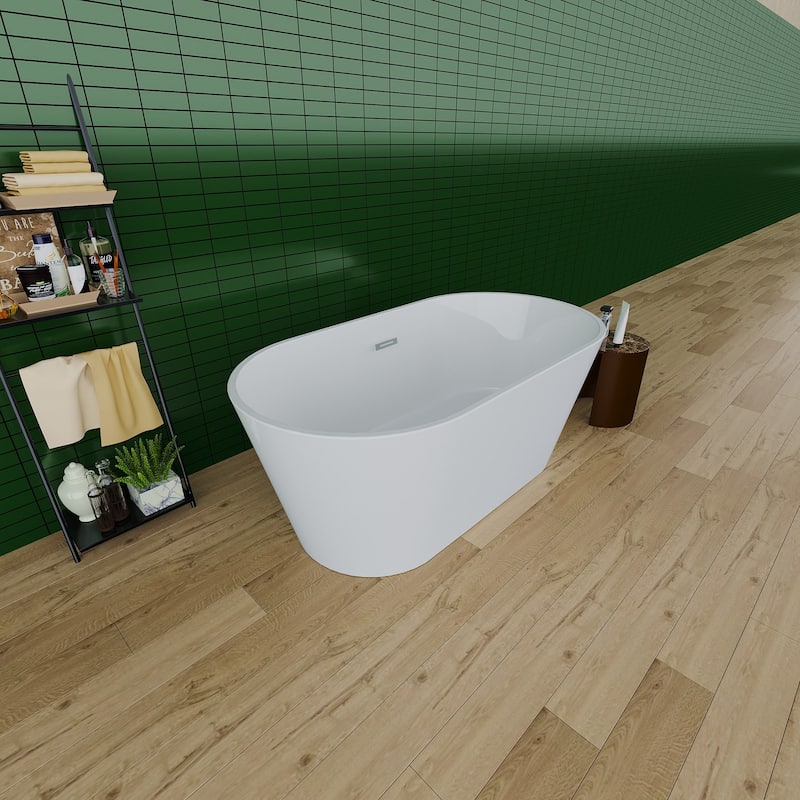 Acrylic Slipper Freestanding Flatbottom Soaking Bathtub in White
