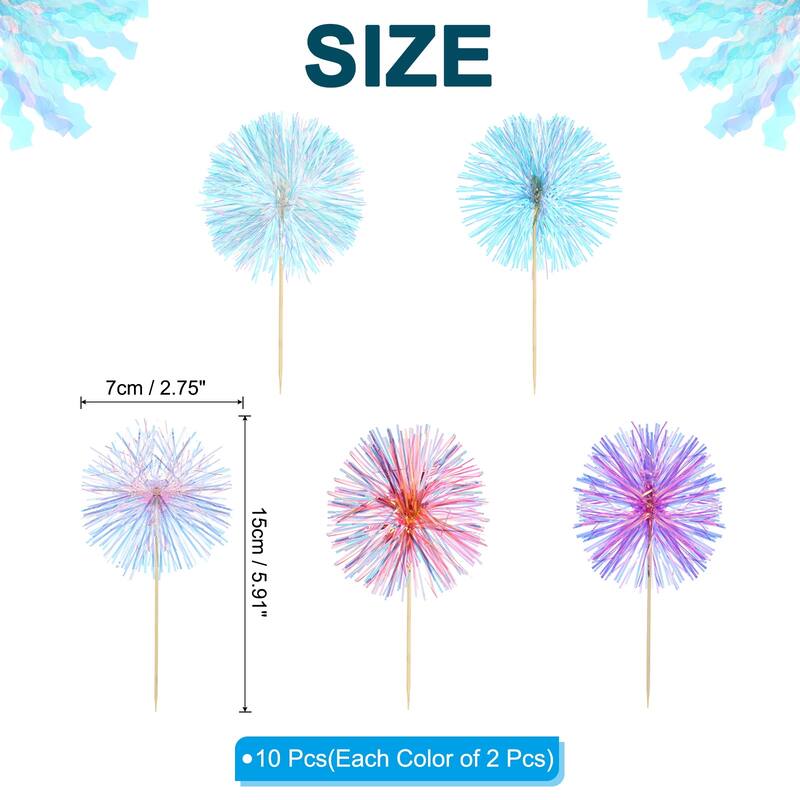10 Pcs Firework Cupcake Toppers Tinsel Picks Blue/White/Rose Red/Pink/Orange - Sparkle Blue/Sparkle Purple - Sparkle Blue/Sparkle Purple