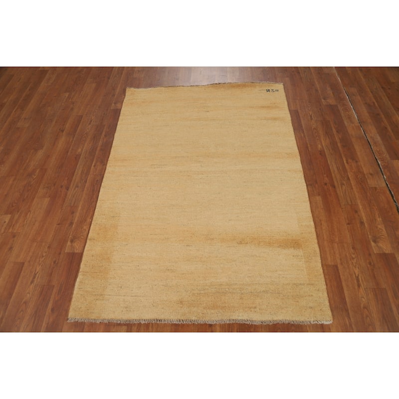 Modern Gold Gabbeh Oriental Foyer Rug Handmade Wool Carpet - 3'5"x 4'10"