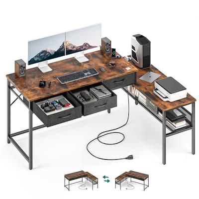 55" L Shaped Gaming Desk with Power Outlet
