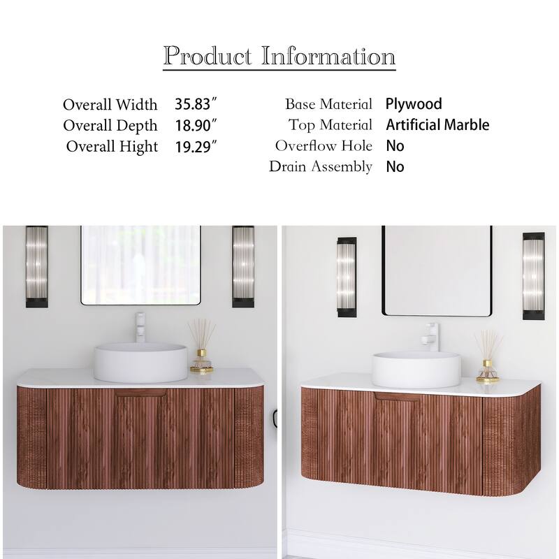 Plywood Wall-Mounted Bathroom Vanity Set with Integrated Ceramic Sink in Natural Wood