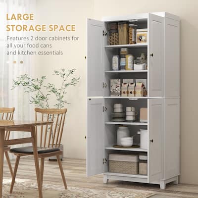 4 Doors Kitchen Pantry Storage Cabinet with and Adjustable Shelves Freestanding Kitchen Cupboard for Dining Room