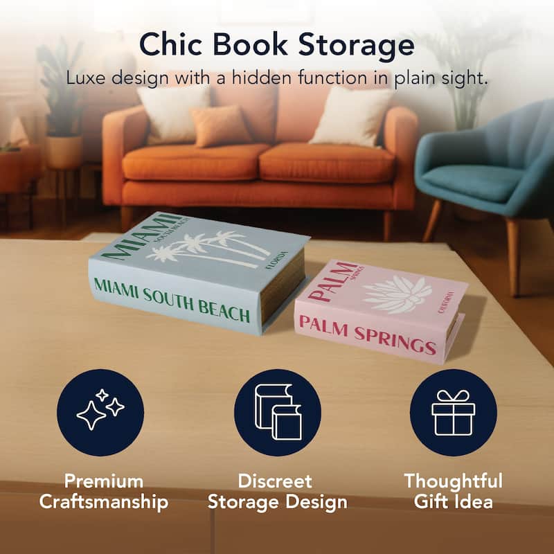 American Art Decor Miami South Beach & Palm Springs Faux Leather Book Storage Set - 10.62" x 7.62"
