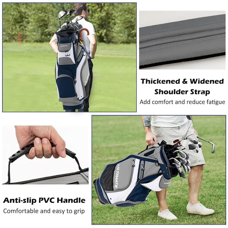 10.5'' Golf Stand Bag w/14 Way Dividers Rain Hood 7 Zippered Pockets - See Details