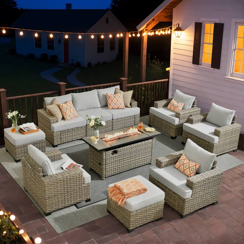 XIZZI 10-Piece Patio Furniture Conversation Set with Fire Table