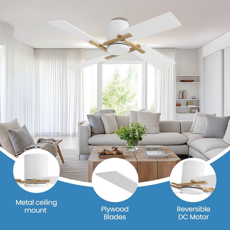 48Inch 4 Two-color Fan Blades Dc Motor Indoor Ceiling Fan With Remote