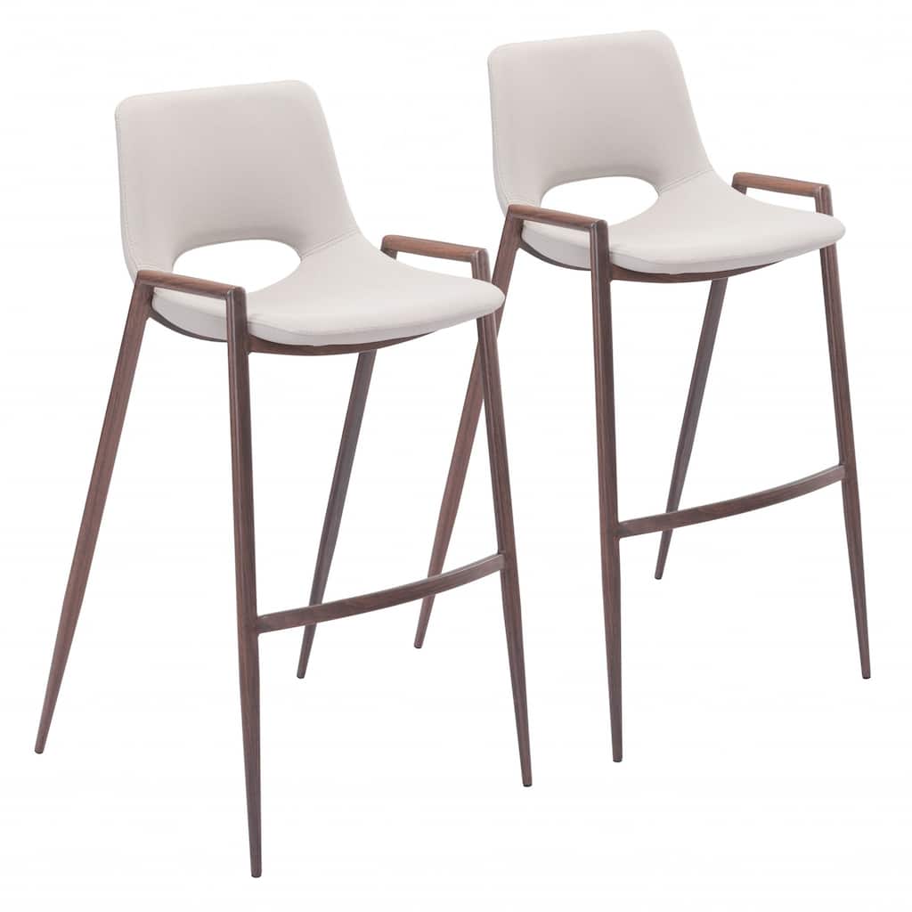 HomeRoots Set Of Two 39" Beige And Brown Steel Low Back Bar Height Chairs With Footrest - 20.7