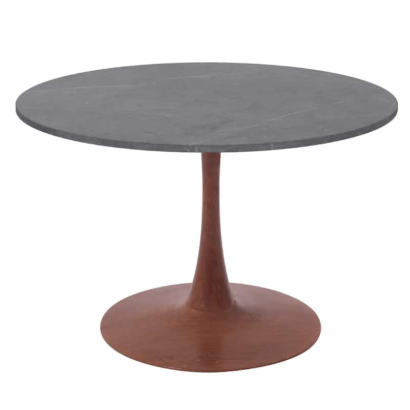 Bristol 36" Round Dining Table with Marbled Grey Sintered Stone Top and Steel Pedestal Base - Cherry
