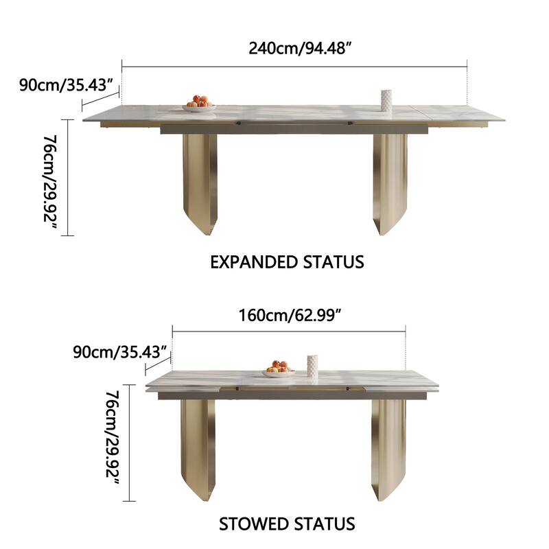 62.99"-94.48" Extendable Rectangular Sintered Stone Top Metal Base Dining Table - 94.48"