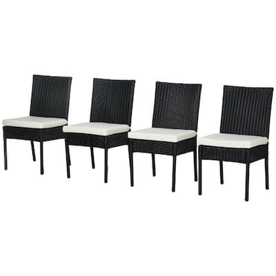 Black Cream Rattan Outdoor Dining Chairs Set of 4 with Cushions - 17.3" W x 22.8" D x 34.6" H