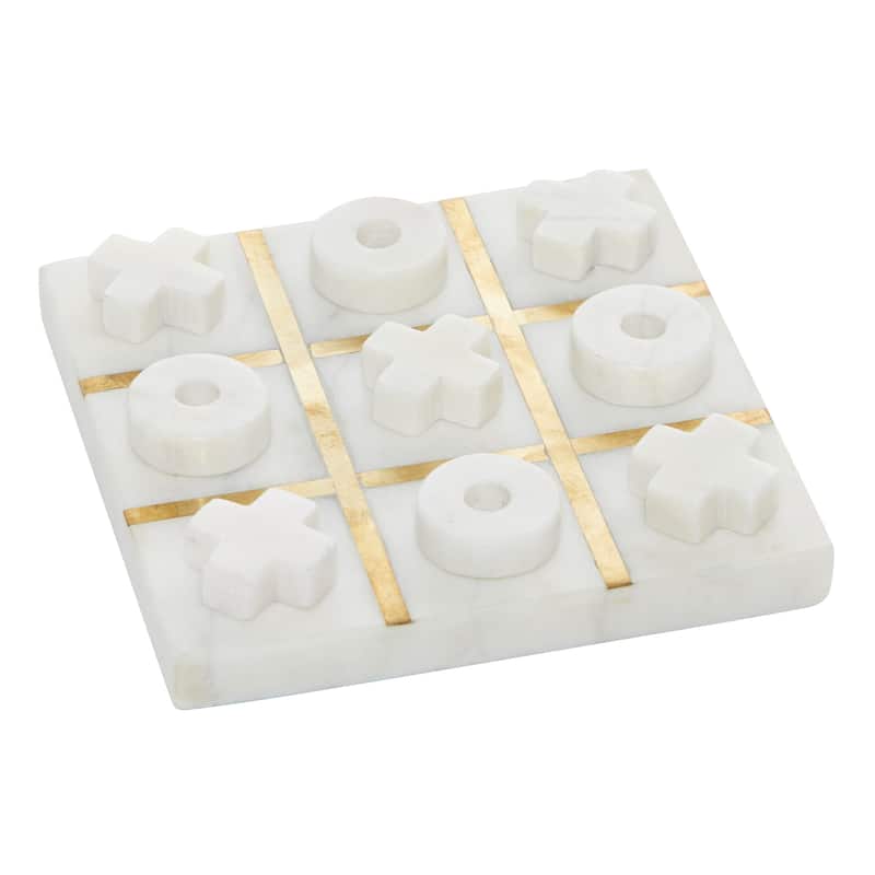 White or Black Marble Tic Tac Toe Game Set with Gold Inlay and Wood Pieces