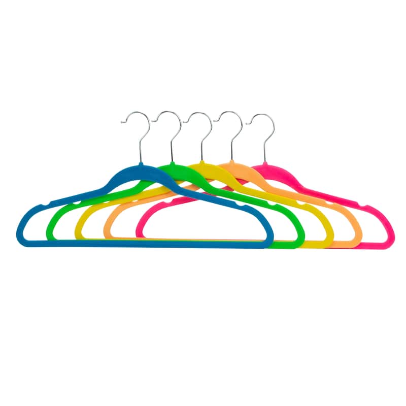 Simplify 25 Pack Slim Velvet Hangers in Neon - 9"x 17.70" x 0.16"