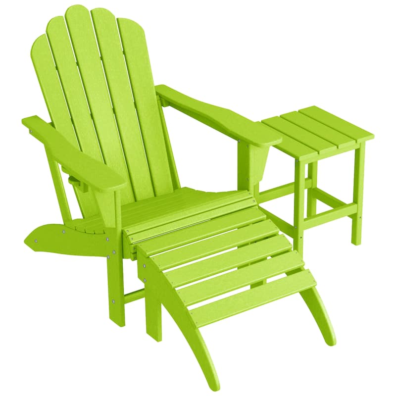 Aderson Outdoor Poly Adirondack Chair with Side Table and Ottoman - Lime