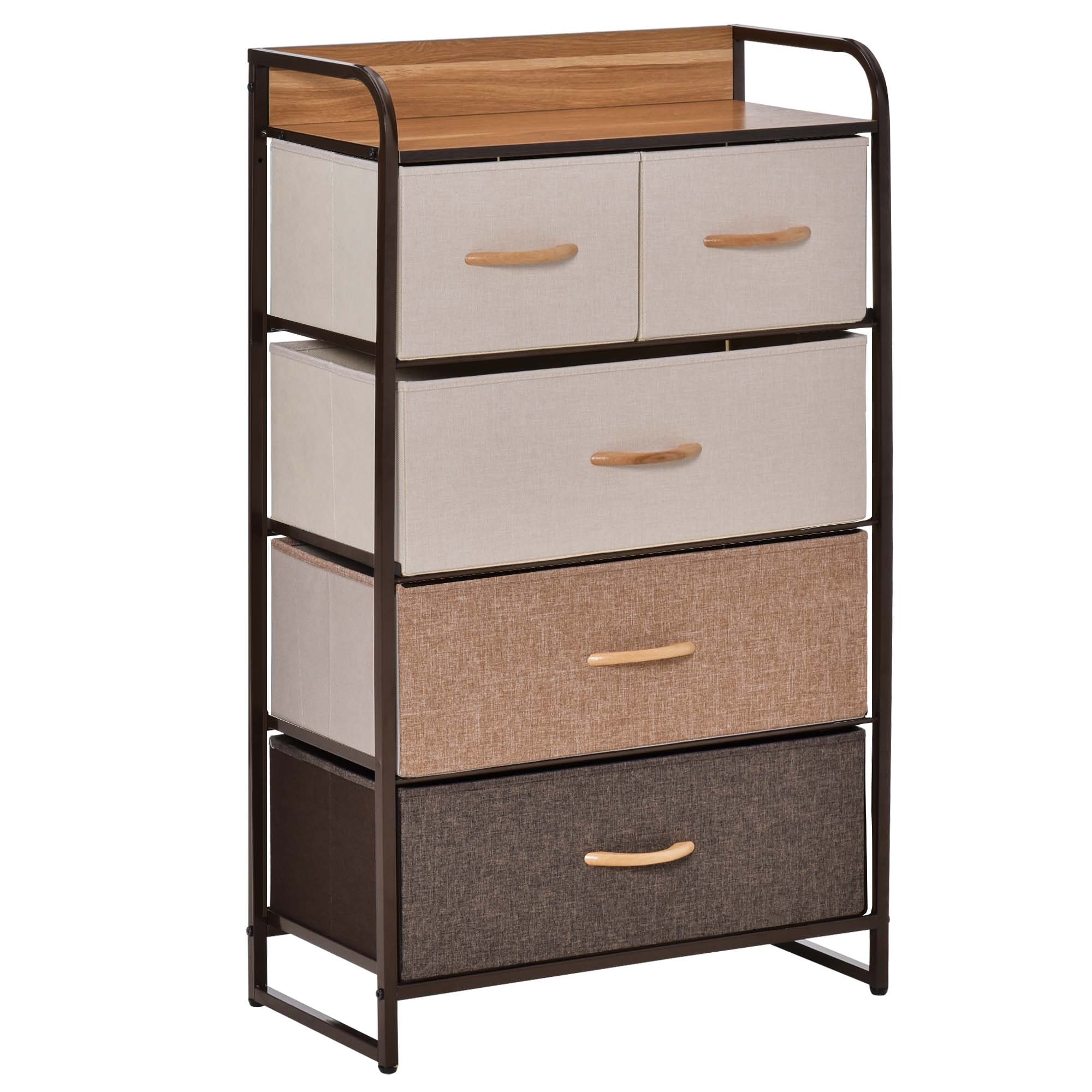 5-Drawer Dresser, Fabric Drawers, 4-Tier Storage Organizer, Tower Unit with Steel Frame Wooden Top