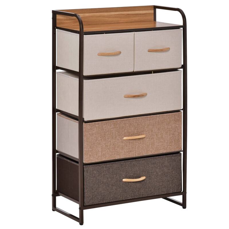 HOMCOM 5-Drawer Dresser Tower 4-Tier Storage Organizer with Steel Frame Wooden Top for Bedroom Hallway Closets
