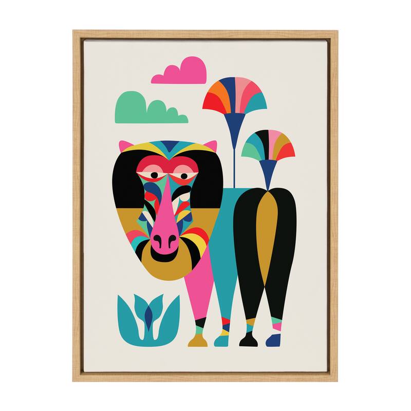 Kate and Laurel Sylvie Baboon Framed Canvas by Rachel Lee - 18x24 - Plastic - Natural