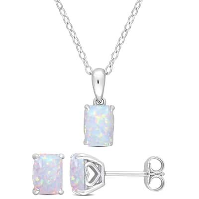 Miadora 2 1/10ct TGW Created Opal 2-Piece Set of Necklace and Earrings Sterling Silver