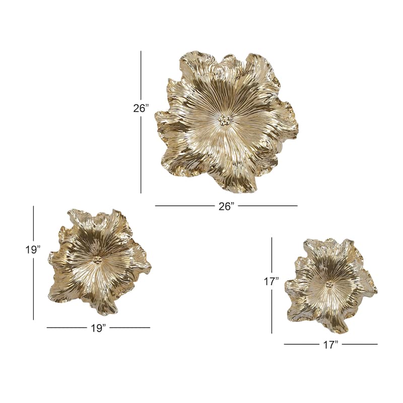 Gold Polystone 3D Floral Home Wall Decor (Set of 3)
